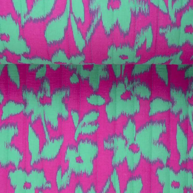 Zertifiziert QUILTED DOUBLE GAUZE SPOTTED LEO turquoise/fuchsia