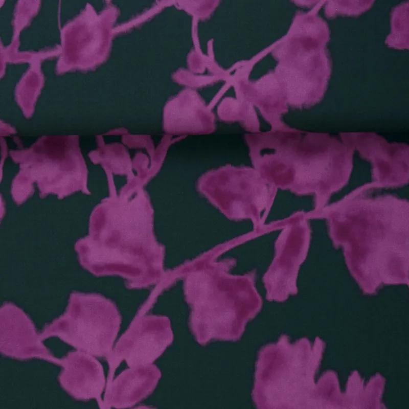 VISCOSE DARK GREEN FUCHSIA FLOWERS Direkt Vom Hersteller
