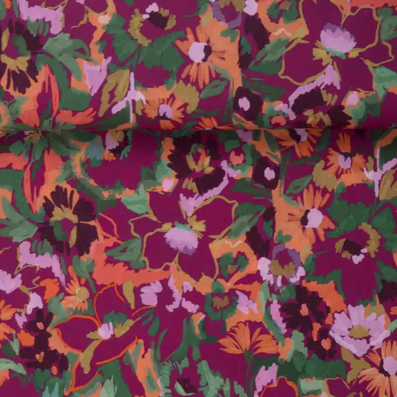VISCOSE FUCHSIA GREEN FLOWERS Mengenrabatt