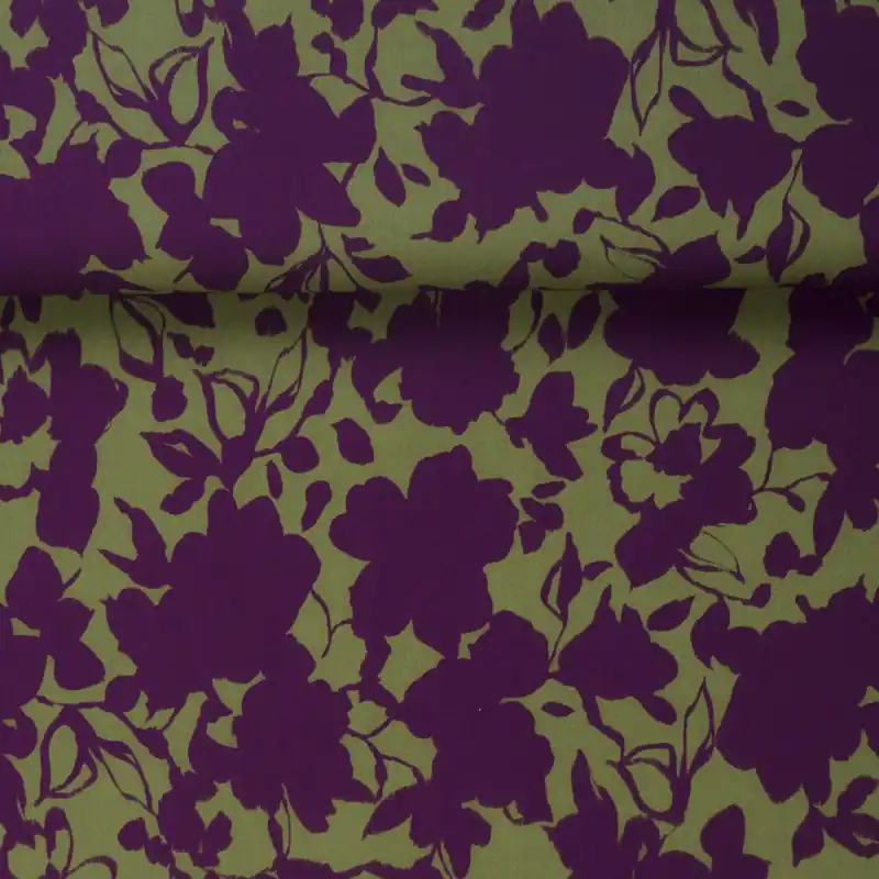 Zertifiziert VISCOSE KHAKI PURPLE FLOWERS