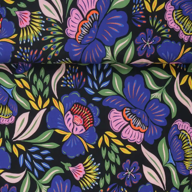 Expressversand VISCOSE BRIGHT PURPLE FLOWERS BLACK