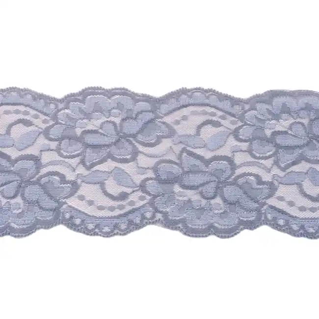 Zertifiziert Spitze elastisch Blumen dunkelgrau Meterware Breite: 9,5cm