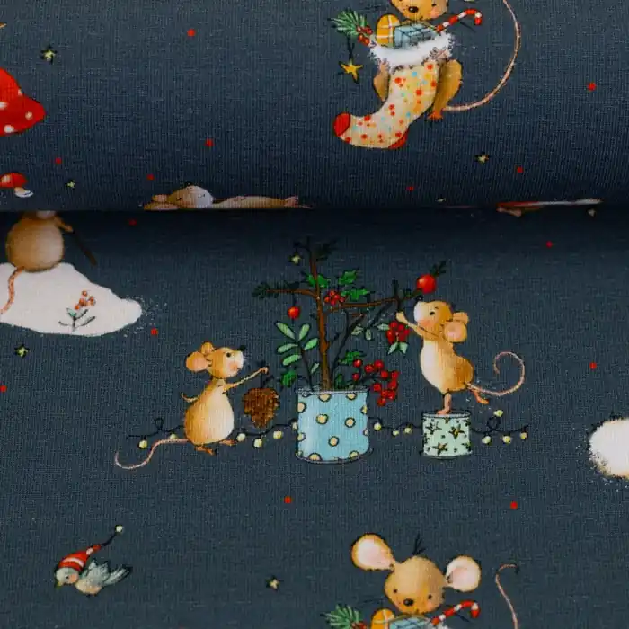 *REST* 70 x 150 cm Jersey „Lathi" - X-Mas Mäuse - Swafing Sichere Zahlung