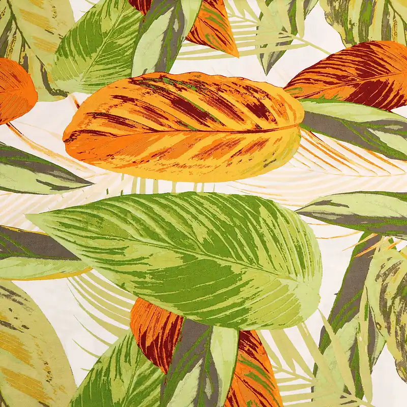 Zertifiziert Cupro-Viskose Mix bunte Blätter - wollweiss/orange/apricot/hellgrün/olivgrün/taupe