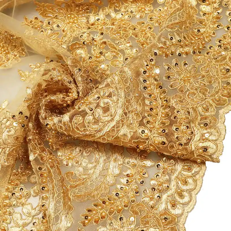 3D Bogen Tüll- Spitze mit Glasperlen & Pailletten uni - gold Must-Have