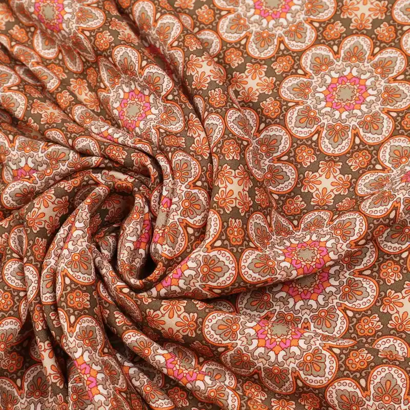 Zertifiziert Viskosestoff Mandala Blumen - weiss/braun/koralle/pink/beige