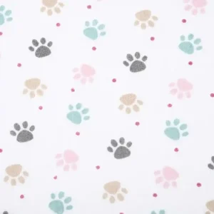 Ab Werk Baumwollstoff Pfotenabdrücke weiß rosa türkis beige 1,40m Breite