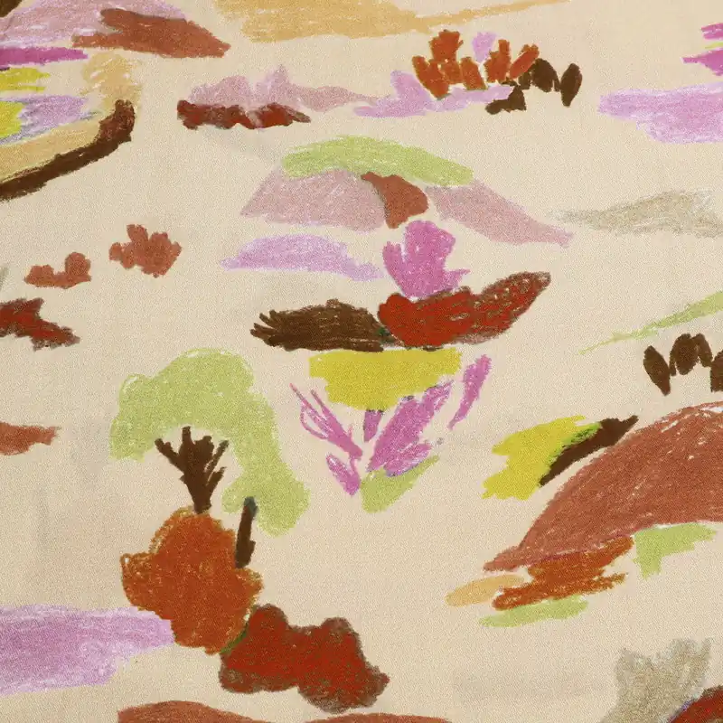 Zertifiziert Viskosestoff Kreidemalerei-Motiv - beige/flieder/violett/braun/gelb