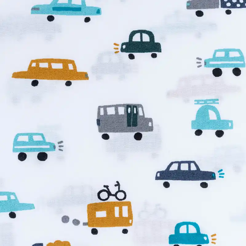 Ab Werk Baumwollstoff Popeline CARS Autos Bus weiß blau 1,4m Breite