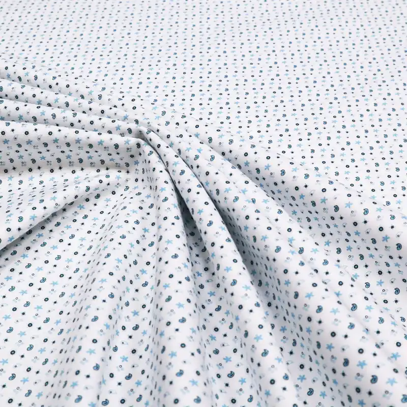 Ab Werk Baumwoll- Popeline Paisley & Sternchen - weiss/hellblau/dunkelblau