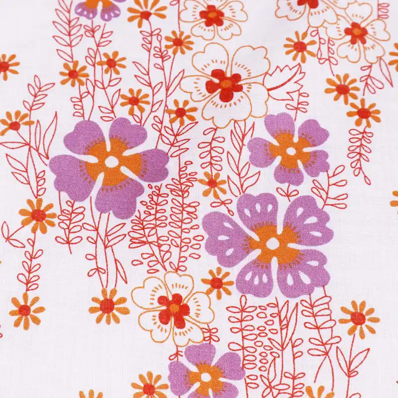 Zertifiziert Baumwoll- Voile Blumenwiese - wollweiss/rot/orange/flieder