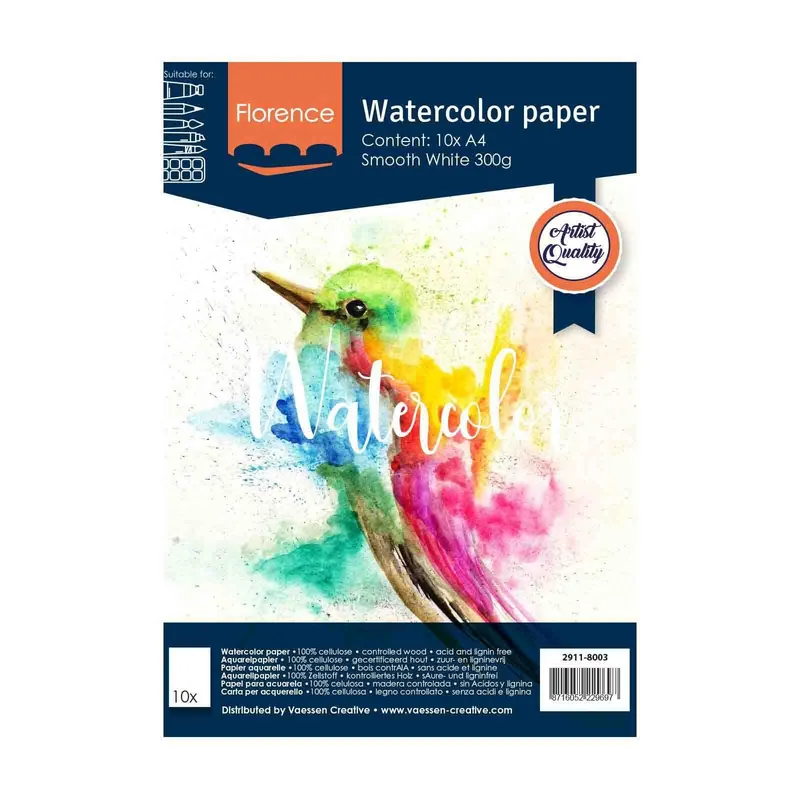 Florence Watercolor Paper - Smooth White 10 x A4/300g Zertifiziert