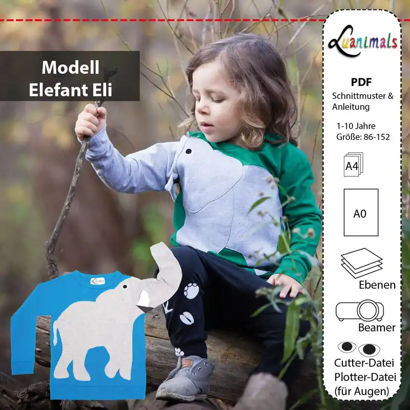 Abverkauf Pullover Kind E-Book Luanimals Elefant Eli (86-152cm)