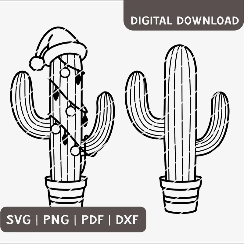 Vektor Plotterdatei Kaktus Weihnachten / SVG PNG DXF Beliebt